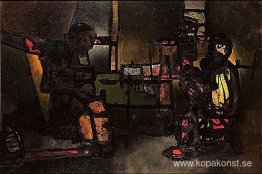 Rembrant devisant avec son ami le rabbin, le soir dans son ateli