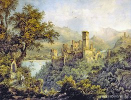 Stolzenfels slott, i bakgrunden Lahneck slott