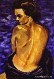 Naken från ryggen på en bakgrund av havet