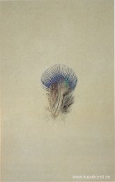 Studie av en påfågelbröstfjäder