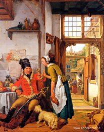 Interiör med soldat och piga