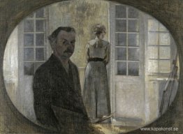 Dubbelporträtt av konstnären och hans fru sett genom en spegel