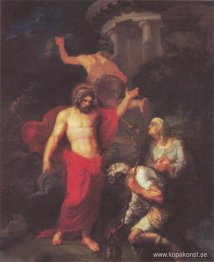 Jupiter och Merkurius, i form av besökande pilgrimer Filemon och