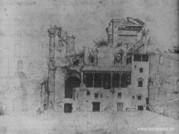 Tidig Palazzo Colonna med rester av det antika templet Serapis