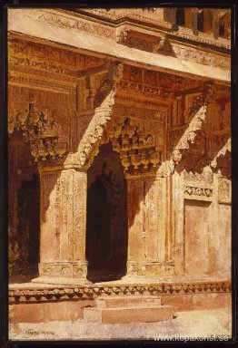 Kuriöst smidda röda sandstensbågar, Fort Agra, Indien