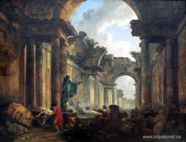 Imaginary View av Grand Gallery of Louvren i Ruins