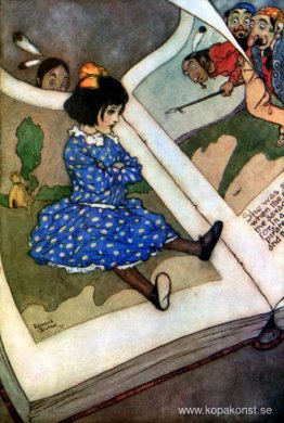 Liten flicka i en bok - illustration till Fairies I Have Met