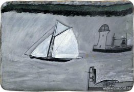 St Ives hamn. Vitt segelfartyg