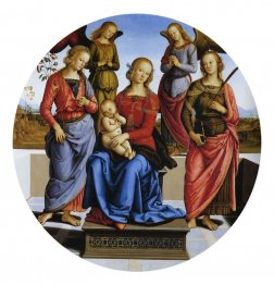Madonna på tronen med Saints Catherine och Rose of Alexandria oc