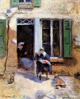 Kvinna och barn som gör handarbete Kvinna och barn som gör handarbete