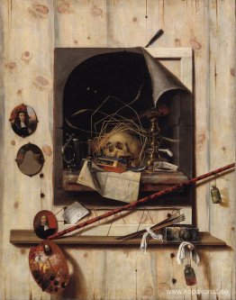 Trompe l'oeil med Studio Wall och Vanitas stilleben Trompe l'oeil med Studio Wall och Vanitas stilleben