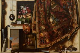 Trompe l'oeil. Ett skåp i konstnärens studio Trompe l'oeil. Ett skåp i konstnärens studio