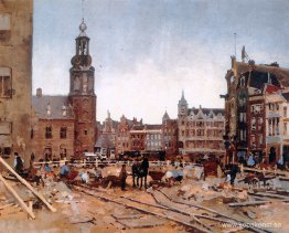 Pågående Arbete På Muntplein I Amsterdam Pågående Arbete På Muntplein I Amsterdam