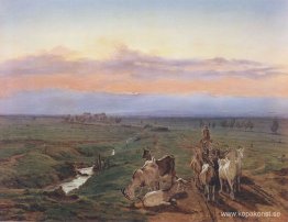 Kvällslandskap med getflock Kvällslandskap med getflock