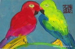 Röd papegoja, grön papegoja Röd papegoja, grön papegoja