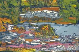 Badande i ett landskap Badande i ett landskap