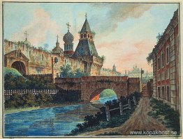 Vy över Vladimirskiye (Nikolskiye) Gate av Kitai gorod Vy över Vladimirskiye (Nikolskiye) Gate av Kitai gorod
