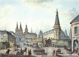 Utsikt över Voskresenskiye (uppståndelsen) och Nikolskiye-portar Utsikt över Voskresenskiye (uppståndelsen) och Nikolskiye-portar