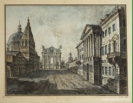 Tverskaya Street och Triumfbågen på Strastnaya-torget Tverskaya Street och Triumfbågen på Strastnaya-torget