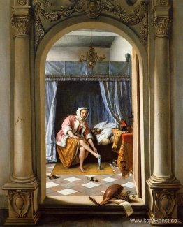 Kvinna på hennes toalett Kvinna på hennes toalett