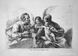 Heliga familjen, St. Josephus ger barnet lite frukt som pekar på Heliga familjen, St. Josephus ger barnet lite frukt som pekar på
