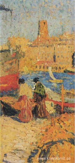 Kvinna som sitter i en hamn Kvinna som sitter i en hamn