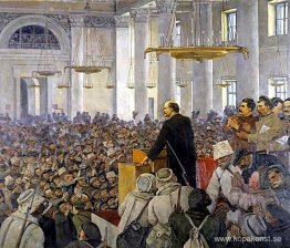 Vladimir Lenins första tal i Smolnyj. Sen version av bilden 1927 Vladimir Lenins första tal i Smolnyj. Sen version av bilden 1927