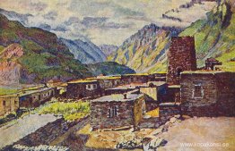 Georgien. Kazbekiska. Utsikt över ravinen Darial Georgien. Kazbekiska. Utsikt över ravinen Darial