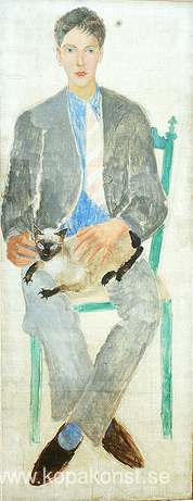 Pojke med katt, porträtt av fr.Jean Bougoint