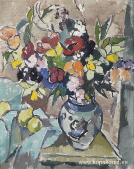 Stilleben Med Vas Av Blommor Och Citrusfrukt Stilleben Med Vas Av Blommor Och Citrusfrukt