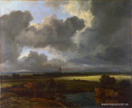 Weite Landschaft mit zerstörten Befestigungsanlagen und einer Ki Weite Landschaft mit zerstörten Befestigungsanlagen und einer Ki
