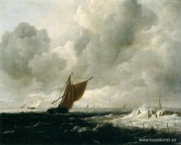 Stormigt hav med segelfartyg Stormigt hav med segelfartyg