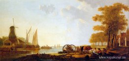 Flodlandskap med kvarn Flodlandskap med kvarn