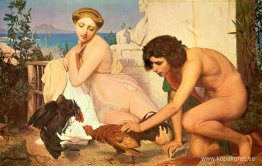 Unga greker uppmuntrar tuppar att slåss Unga greker uppmuntrar tuppar att slåss