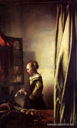 Flicka som läser ett brev vid ett öppet fönster Flicka som läser ett brev vid ett öppet fönster