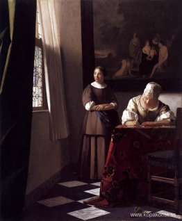 Dam som skriver ett brev med sin hembiträde Dam som skriver ett brev med sin hembiträde