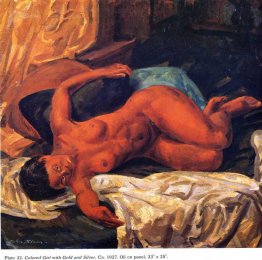 Färgad flicka med guld och silver Färgad flicka med guld och silver