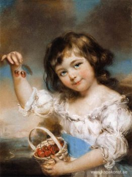 Liten flicka som presenterar körsbär Liten flicka som presenterar körsbär