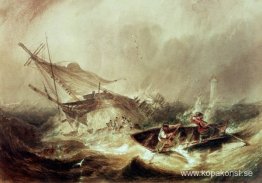 Rodd för att rädda skeppsbrutna sjömän utanför Northumberland Co Rodd för att rädda skeppsbrutna sjömän utanför Northumberland Co