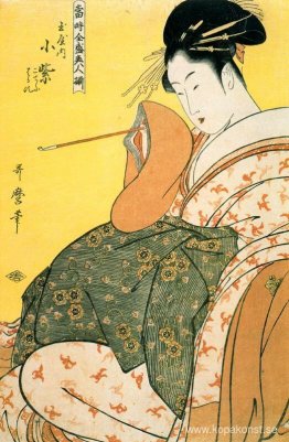 Komurasaki av Tamaya med pipa i handen Komurasaki av Tamaya med pipa i handen