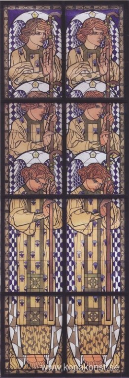 Kyrkan Am Steinhof, teckning av ängeln i vänster sidofönster Kyrkan Am Steinhof, teckning av ängeln i vänster sidofönster