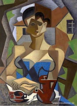 Femme assise, en robe bleue Femme assise, en robe bleue