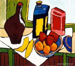 Stilleben--frukt, flaskor Stilleben--frukt, flaskor