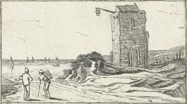 Stig längs en fyr på stranden Stig längs en fyr på stranden