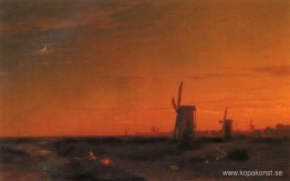 Landskap Med Väderkvarnar Landskap Med Väderkvarnar