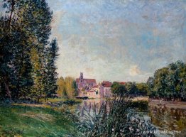 Loing River och kyrkan i Moret Loing River och kyrkan i Moret