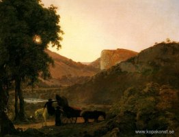 Landskap med figurer och en lutad vagn, Matlock Hogh Tor i fjärr Landskap med figurer och en lutad vagn, Matlock Hogh Tor i fjärr