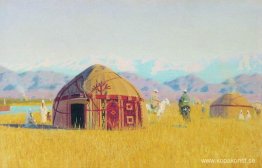 Kirgiziskt tält vid floden Chu Kirgiziskt tält vid floden Chu