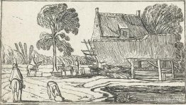 Rider på vägen bredvid en gård Rider på vägen bredvid en gård