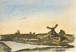 Holländskt landskap med väderkvarnar Holländskt landskap med väderkvarnar